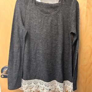 Rewind Dark Gray Long Sleeve Top hoodie with Lace Trim XL